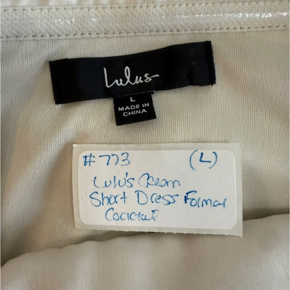 Lulu’s Always Celebrating Ivory Off-Shoulder Satin Dress, Size Large - Picture 8 of 8